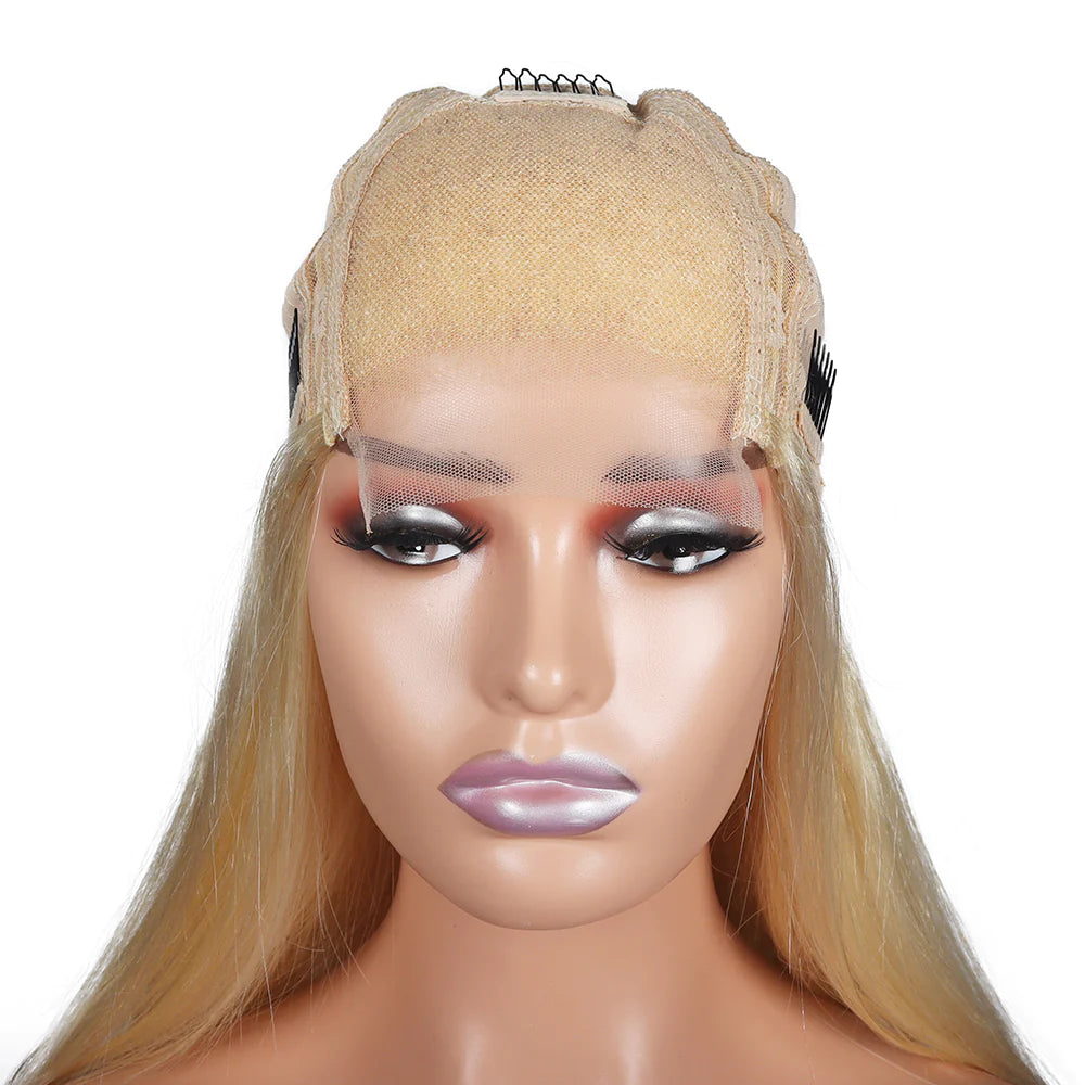 4x4 Transparent Lace Closure Wigs inside of Wig Construction Blonde 613